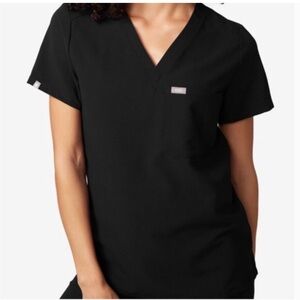 Figs Black Short Sleeve V-Neck Top